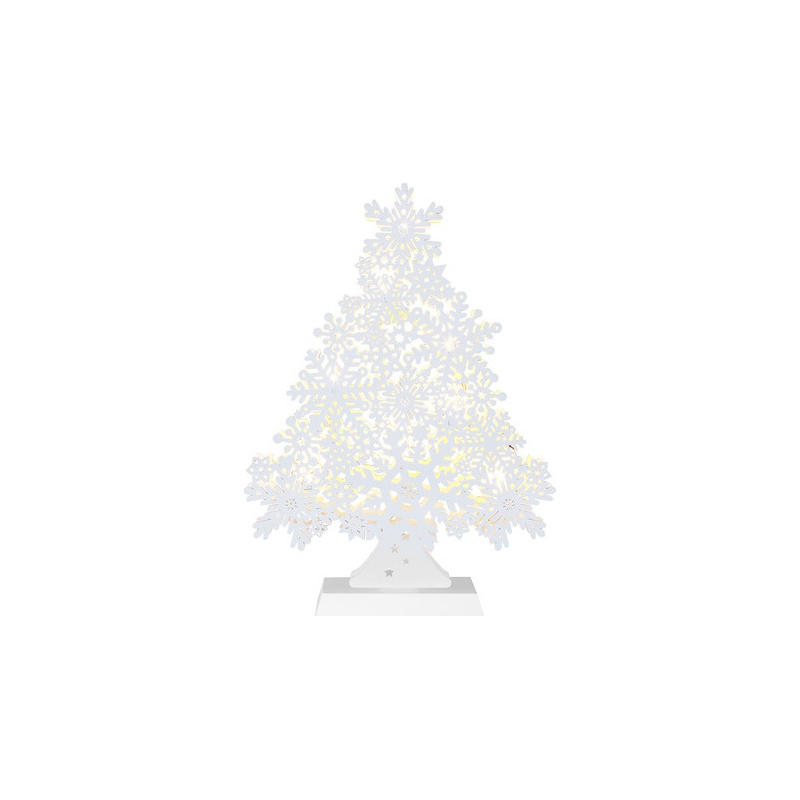 Kuusk Valge, 23x32cm, laserlõikega puidust, 8 LED, patereitoide (3xAA, mitte kaasas), IP20
