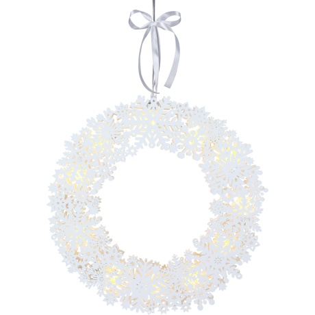 Wreath White, laser cut wooden Ø45cm, hanging cord, 11 LED, 230V-4.5V DC, IP20