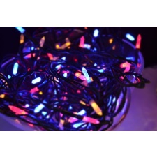 Chain with 100 LED lights, multi (red, yellow, blue), long candle-shaped bulb, light spacing 10cm / 24