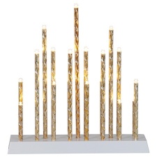 Adv. Candlestick Trix, 27x29cm, 19 LED lights timer (6 + 18h cycle), battery powered (3xAA, not included), golden, IP20