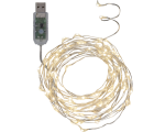 USB Light Chain &quot;Dew Drops&quot;. 100 LED lights, cold white, silver. Length 5m, power cord 1m, voltage 5V DC
