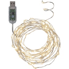 USB Light Chain &quot;Dew Drops&quot;. 100 LED lights, cold white, silver. Length 5m, power cord 1m, voltage 5V DC