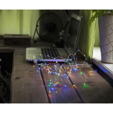 USB Light Chain &quot;Dew Drops&quot;. 100 LED lights, colored, transparent cable. Length 5m, power cord 1m, voltage 5V DC