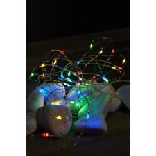 Light chain &quot;Dewdrop&quot; multi 40 LED light, silver, 4m. Timer 6h ON / 18h OFF, pat.3xAA (not included), or. 100h