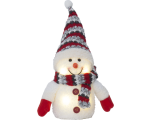 Snowman with red hat, 4 LEDs, battery powered