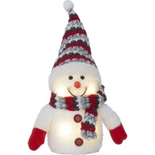 Snowman with red hat, 4 LEDs, battery powered