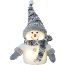 Snowman with gray hat, 4 LEDs, battery powered