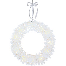 Wreath White, laser cut wooden Ø45cm, hanging cord, 11 LED, 230V-4.5V DC, IP20