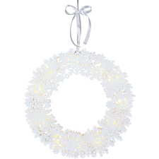 Wreath White, laser cut wooden Ø45cm, hanging cord, 11 LED, 230V-4.5V DC, IP20